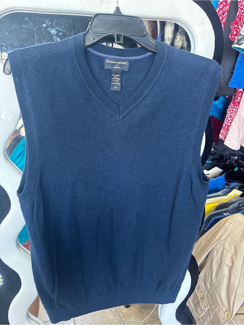Banana Republic Navy Merino V-Neck Vest